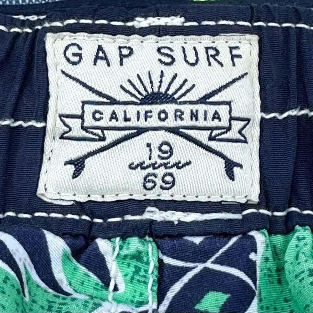Gap Kids Green & Navy Swim Shorts W/Lining & Adjustable Waist Sz Sm (6-7)